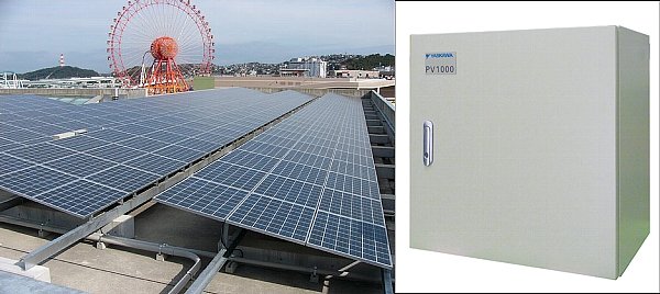 【照片2】博物館樓頂?shù)奶柲馨l(fā)電板（左）和安川電機(jī)產(chǎn)PCS的外觀