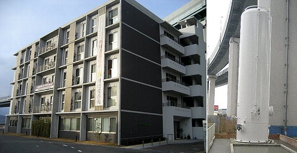 【照片3】開展以氫進(jìn)行電力儲存實(shí)證的老年人護(hù)理設(shè)施“愛香苑”外觀（左）和儲氫罐